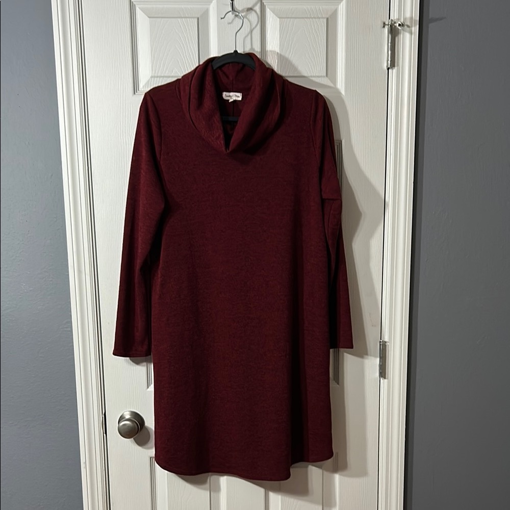 Sweet Pea Burgundy Long Sleeve Cowl Neck Sweater Dress